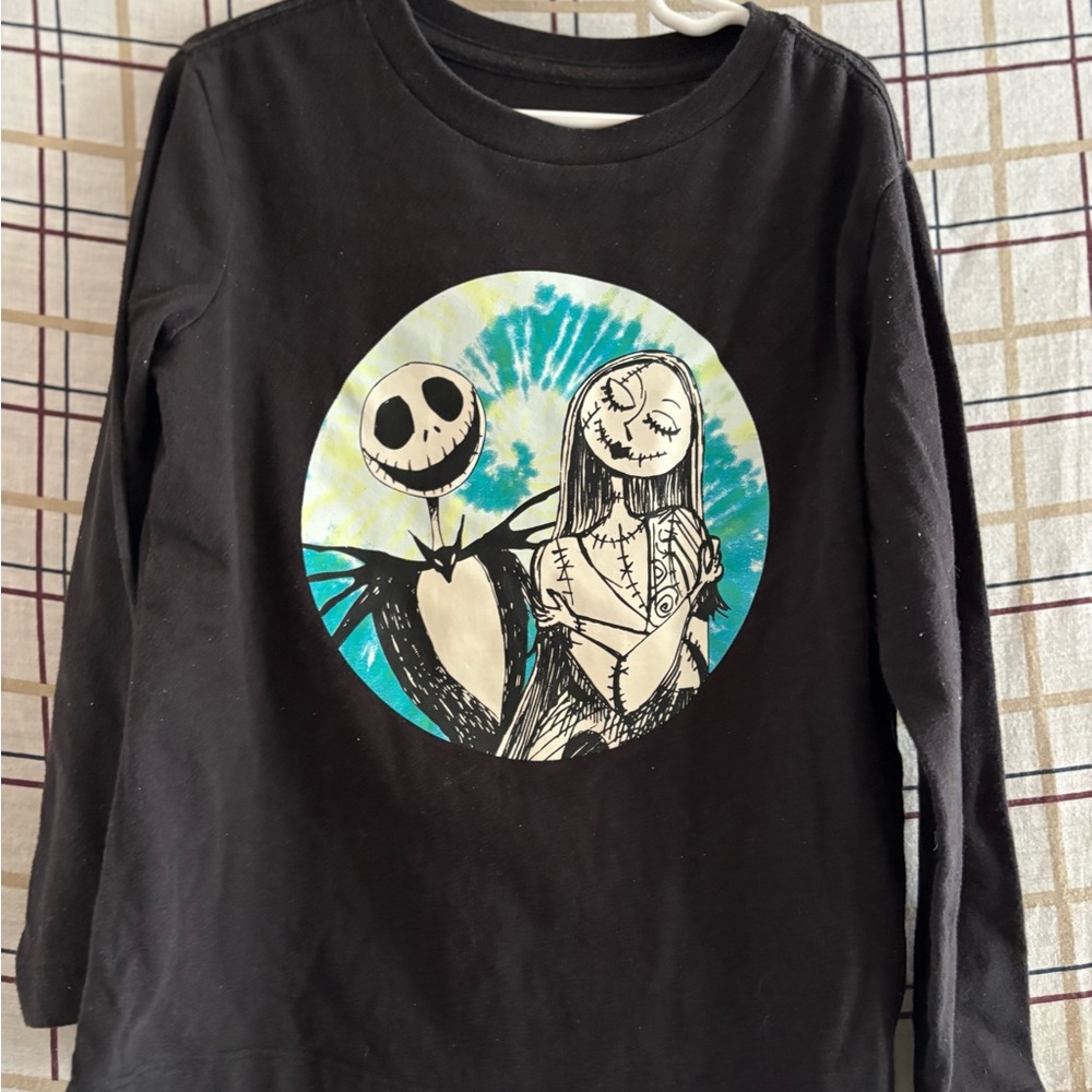 Black Long Sleeve Kids Shirt with Graphic Design Jack and Sally